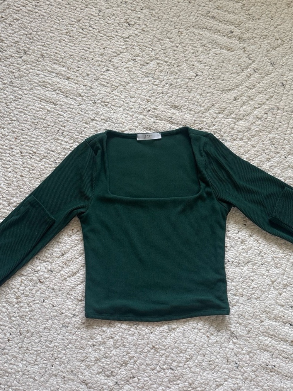 gaze Deep Green Square Neck Long Sleeve Top